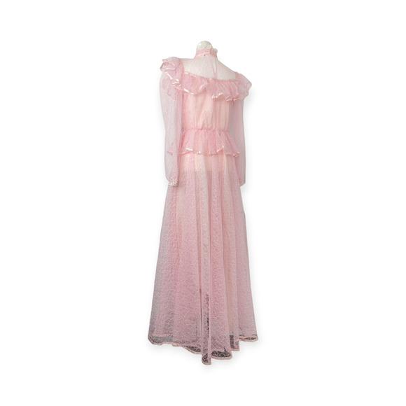 70s 80s Light Pink Lace Victorian Maxi Gown - Picture 5 of 10